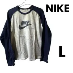 NIKE ナイキ 長袖Tシャツ L グレー ネイビー ラグラン ロゴ ロンT 紺のサムネイル