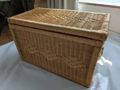 アンティーク ラタン 蓋付き大きめバスケット 収納ボックス 籠　昭和レトロ　籐