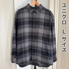 Lサイズ ユニクロ フランネルチェックシャツ グレー