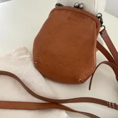 genten ブラウンがま口ショルダーバッグ