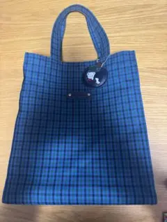 familiar チェック柄 トートバッグ　ブルー　(大)