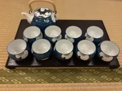 有田焼 優心 急須 湯呑み 9客 大量セット 来客用 茶器 和食器 ブルー