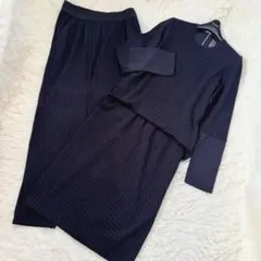 3点セット✨ソブ 先染めストライプセットアップ FREE ストレッチ ネイビー