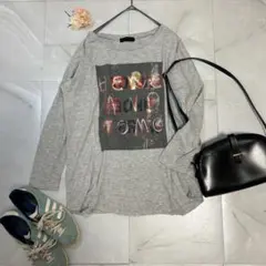 【ジーナシス】プリント ロンT F 白 ドロップショルダー ゆるだぼ モード