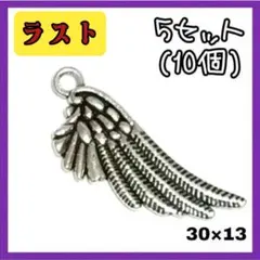 34.翼B 5セット(10個) チャーム アクセサリーパーツ シルバー　リアル