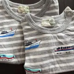 乗り物刺繍 ボーダーTシャツ 2枚セット90cm、104cmのサムネイル