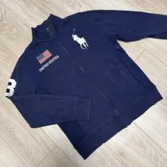 90sポロラルフローレン ネイビー ジップアップ スウェット アメリカ 国旗