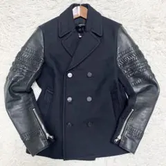 美品✨スリーワンフィリップリム ピーコート ダブル レザー×ウール×コットン 黒のサムネイル