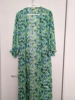 緑系花柄ロング羽織り★シフォン★ガウン