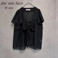 abc une face ドットシフォン M ブラック リボン フレア袖 日本製のサムネイル