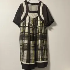ATSURO TAYAMA 日本製 チェック ワンピース 配色 キュプラ 総柄のサムネイル
