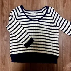 GAP ボーダー五分袖ニット XS/S 綿100% コットンニット ネイビー 白