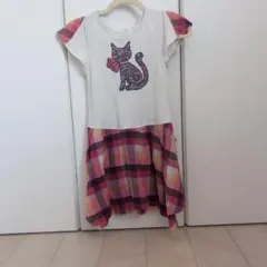 ANNA SUI mini 半袖ワンピース 猫プリント チェック柄のサムネイル