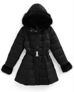 sサイズ ベルト付きファーAラインダウンコート[kd79] 新品未使用 タグ無し
