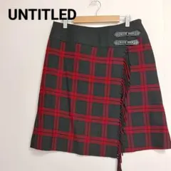 アンタイトル【大きいサイズ4】極美品 巻きスカート風 フリンジ チェック 赤黒