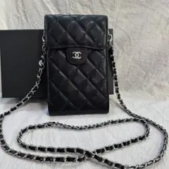 美品CCロゴ マトラッセ調 スマホショルダーバッグ ブラック ノベルティ