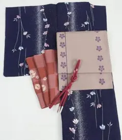 小紋 袷 ロング丈 京袋帯 帯締め帯揚げ ４点セット ポリエステル 12255