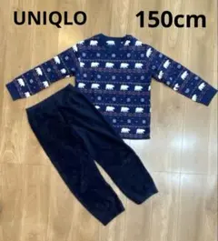 ユニクロ　150センチ　フリース　ネイビー クマ柄 パジャマ　ルームウェア