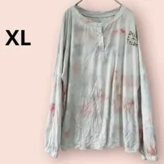 ✴️グレー ピンク グラデーション Tシャツ　【XL】重ね着風　海外輸入古着