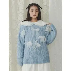 値下げ★メリージェリー★りぼんがいっぱいニット★ブルー★新品★