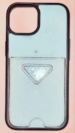PRADA プラダ iPhone13ケース サフィアーノ レザー 三角ロゴ 水色