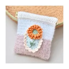 お花畑シリーズ｜バネ口ポーチ　ひまわり　かぎ編み　小物入れ　ミニポーチ　編み物