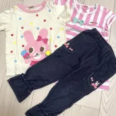 ミキハウスHot Biscuits うさぎTシャツとデニムパンツ3セット