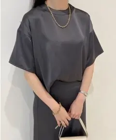 Mila Owen短丈ワイドサテンTシャツウエストグログランサテンナロースカート