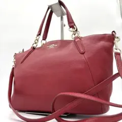 【美品】コーチ　2way バッグ　ロゴ　ゴールド金具　レザー　レッド
