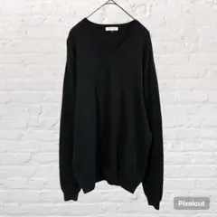 11736 チョーヤシャツファクトリー カシミヤ Vネック ニット セーター 黒