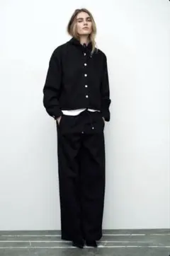 2024年ZARA ブラックデニムフードシャツ　Ｌ
