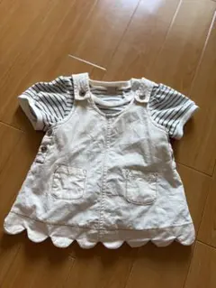 プティマイン 白いジャンパースカートとボーダーロンパースセット 半袖 夏服