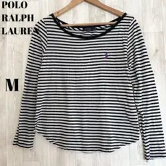【希少】ポロラルフローレン ボーダーカットソー 紫ポニー刺繍 Mサイズ ペルー製