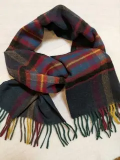 チェック柄マフラー ストール フリンジ付き マルチカラー　クリーニング済