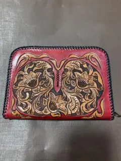 レザークラフト カービング 革財布　ハンドメイド