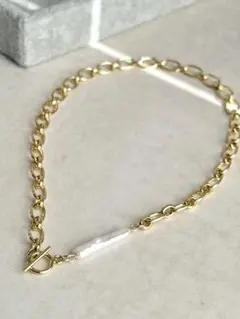 大ぶりチェーン 淡水パール ネックレス