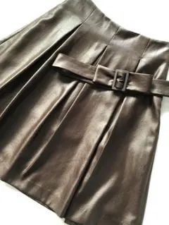 レザー風 ひざ丈 膝上スカート♡茶色 ブラウン