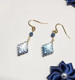 14kgf ラピスラズリ×MOP×クリスタル 5レイヤー ローゼンジ ピアス