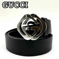 GUCCI グッチ インターロッキング シルバー金具 ブラック レザー ベルト