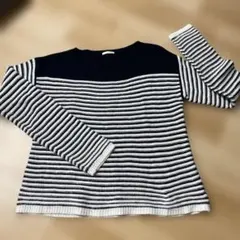 GUボーダー柄ニット 長袖 ホワイト×ブラック