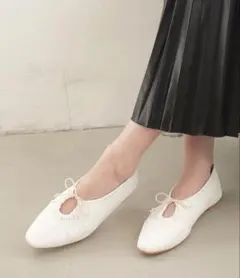 amiami　ソフトリボンギャザーフラットシューズ　パンプス　LL 24.5cm