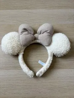 ミニー　カチューシャ クリーム色　ボアー