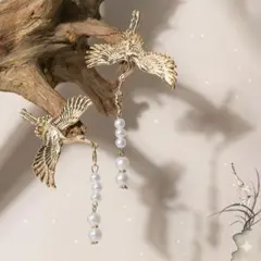 ヘアクリップ　2個セット　鶴　ゴールド　パール　和装　着物 【1093-680】