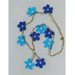 c10-45　トルコ　オヤ刺繍　ネックレス　ブルー　マーガレット　お花刺繍