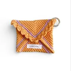 ｟オレンジ｠スクエア フリル ポーチ かぎ針編み