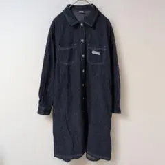 mezzo piano【150】シャツ　ワンピース　長袖　デニム風　膝下　ブルー