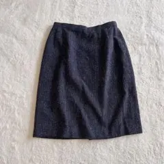 ツイードタイトスカート　毛ブレンド　ひざ丈　【67】ネイビー