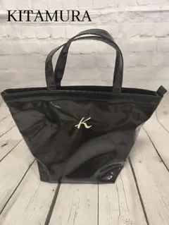 キタムラ エナメル PVC トートバッグ ハンドバッグ 2way チョコ 茶のサムネイル