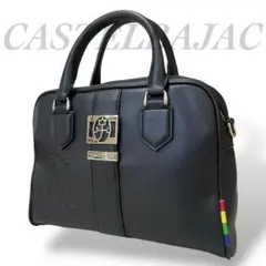 【美品】CASTELBAJAC レザー ハンドバッグ ブラック ロゴ型押し B5