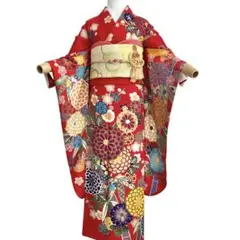 お値下げ！　美品　振袖　フルセット 総絞り　人気の赤 美品 総絞り 手絞り 金糸 金彩 逸品 振袖 フルセット 振り袖